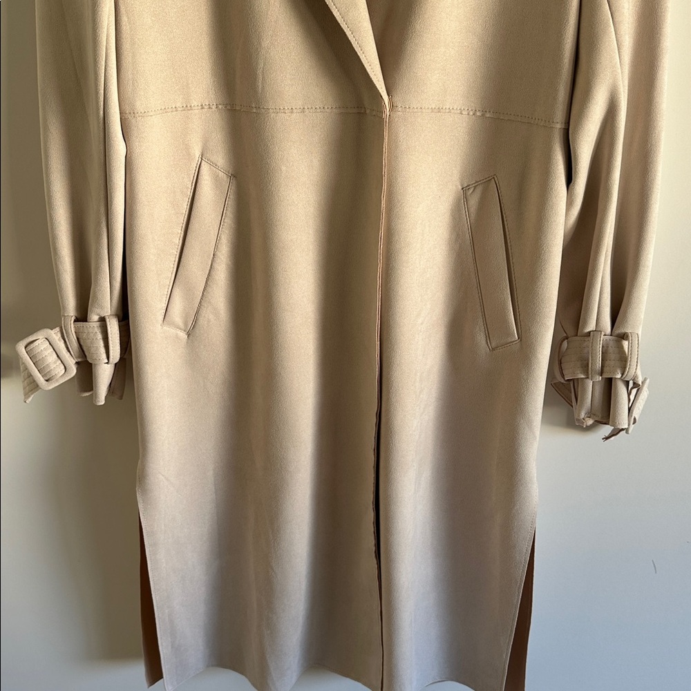 Zara Beige Beige Faux Suede Trench Coat Size Small - Picture 5 of 13